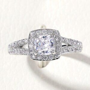 😍NEW LUXURY 14K WHITE GOLD SQUARE GEM DIAMOND ENGAGEMENT RING FOR WOMEN, K774